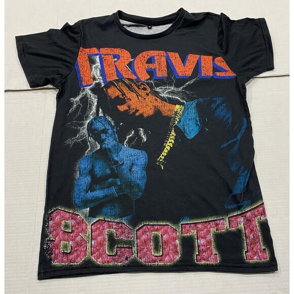 Travis Scott Shirt 90's Vintage Look Rap Tee Graphic Hip Hop T shirt Size Small - Picture 1 of 4